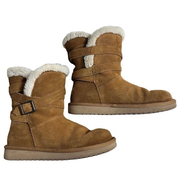 Koolaburra by UGG Delene Womens Sz 6 Brown Short Suede Winter Boots Faux Fur - Picture 1 of 14